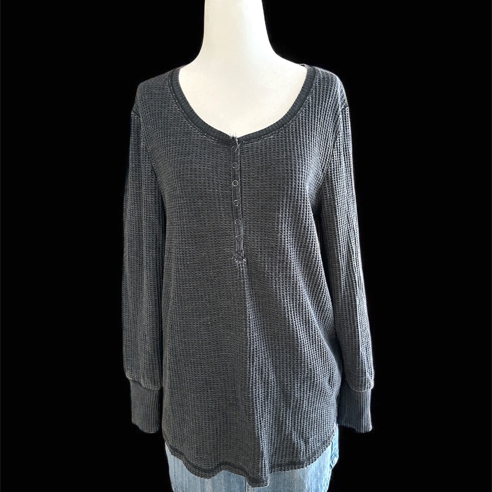 7 For All Mankind Grey Waffle Weave Long Sleeve Henley Size Large